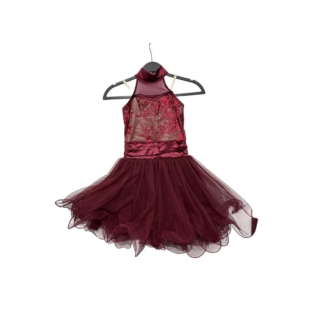 Weissman Kids Maroon Sequin Tulle Dance Costume Tutu Dress Size M